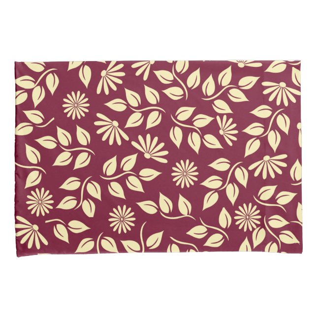 Chic Floral Nature Pastel Gelbes Muster Burgund Kissenbezug (Vorderseite-Rechts)