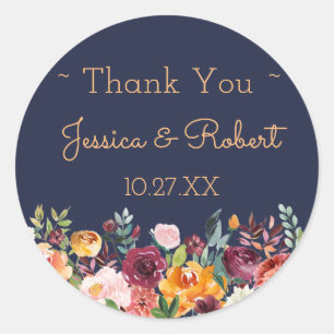 Chic Floral Navy Merci bleu Favoriser Sticker
