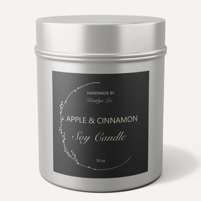 Chic Floral noir & blanc Étiquette à bougie artisa (Créateur téléchargé)