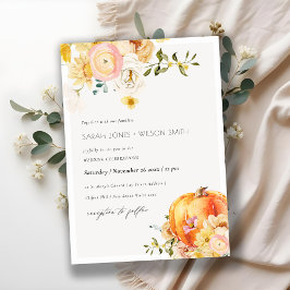 Chic Floral Orange Autumn Pumpkin Wedite Einladung