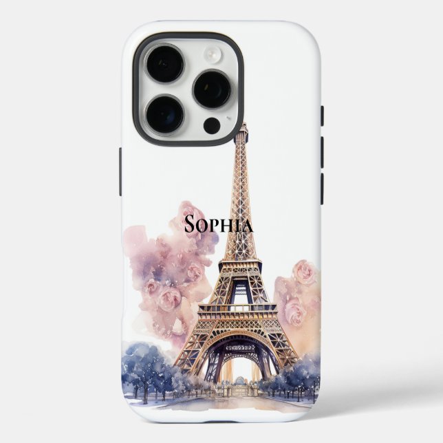 Chic Floral Paris Eiffel Tower iPhone 16 Pro Hülle (Rückseite)