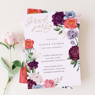 Chic Floral Peonies Rose Blüten Graduation Party Folieneinladung