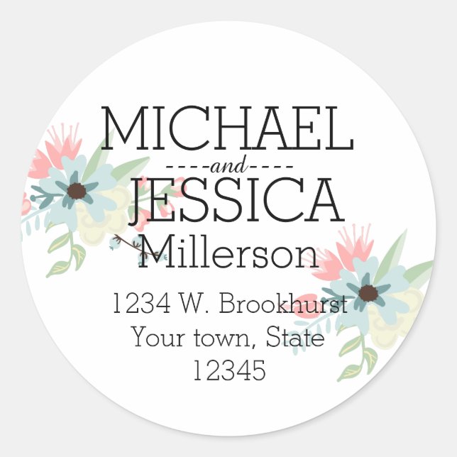 Chic Floral Personalisierte Ansprache Runder Aufkleber (Vorderseite)
