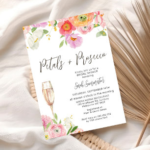 Chic Floral Petals Prosecco QR Code Brautparty Einladung
