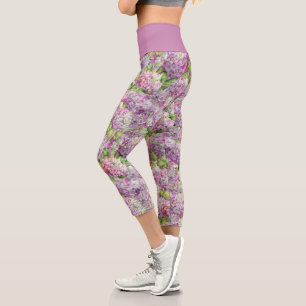 Chic Floral Pink Lavendel Hydrangea Muster Capri Leggings