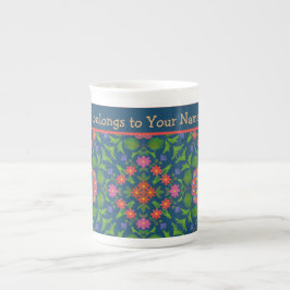 Chic Floral Rangoli Deep Blue Bone China Tasse