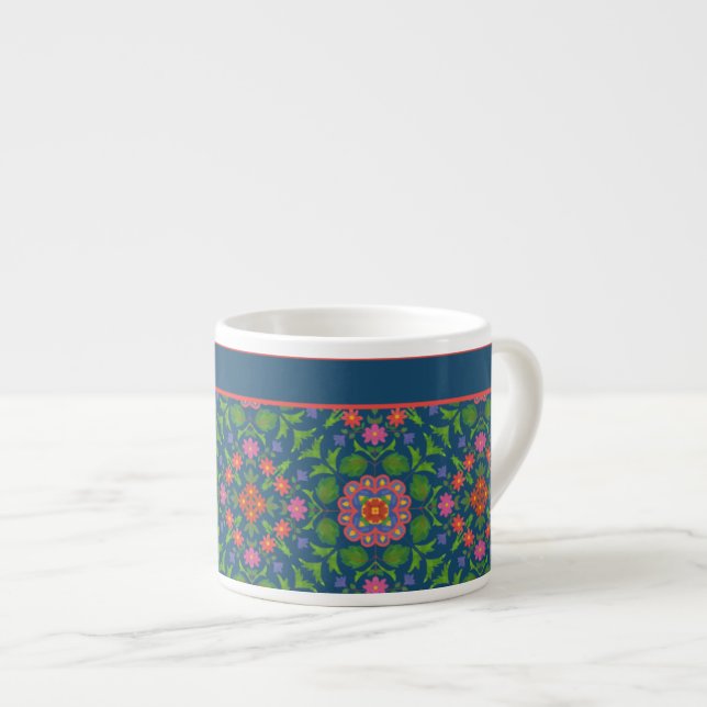 Chic Floral Rangoli Deep Blue Espresso Match Espressotasse (Vorderseite Rechts)