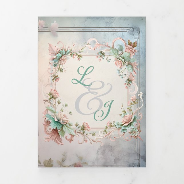 Chic Floral Regency Era Wedding Dreifach Gefaltete Einladung (Cover)