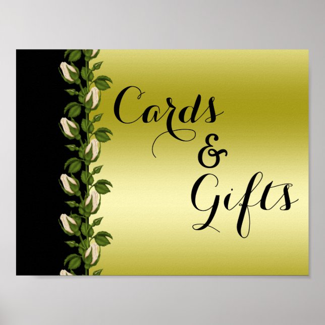 Chic Floral Romantic Gold & Black Wedding Poster (Vorne)