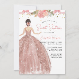 Chic Floral Rose Gold Dress Sweet 16 Geburtstag Einladung