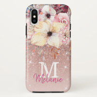 Chic Floral Rose Gold Glitzer iPhone X Fall
