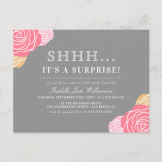 Chic Floral Shh... Es ist eine überraschende Gebur Einladungspostkarte
