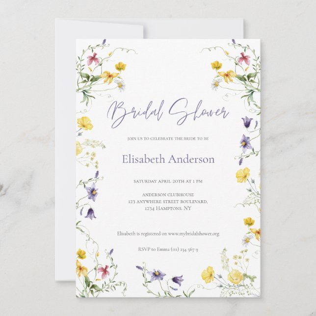 Chic Floral Spring Calligraphy Brautparty Einladung (Vorderseite)