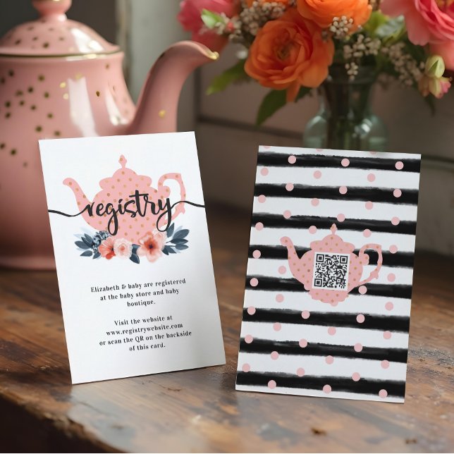 Chic Floral Tee Party Girl Baby Shower Registry Begleitkarte (Chic Floral Tea Party Girl Baby Shower Registry Enclosure Card)