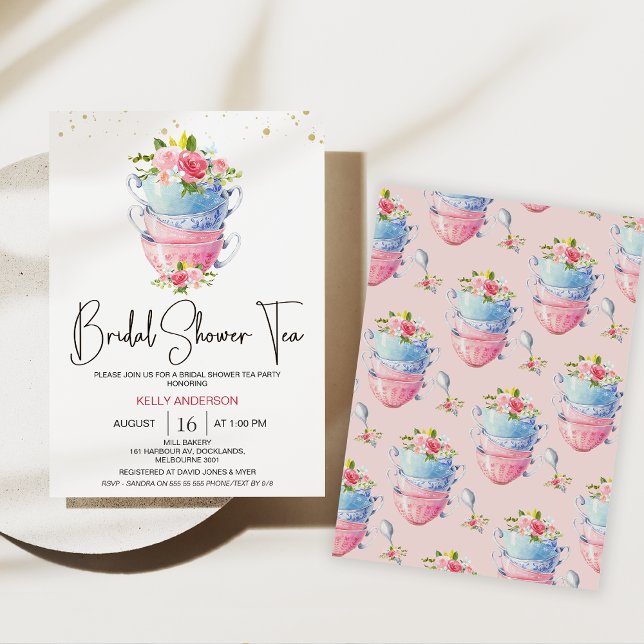 Chic Floral Tees Cups Tea Party Brautparty Einladung (Bridal Tea Party Invitation, Floral High Tea Shower Invite, Tea Cups Floral Bridal Shower Invite, )
