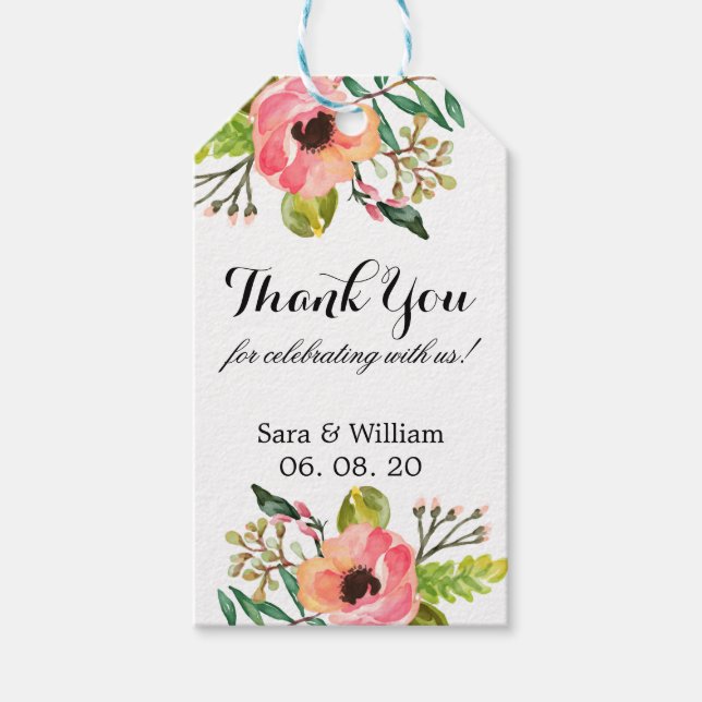 Chic Floral Thank You Wedding Favor/Gift Geschenkanhänger (Vorderseite)