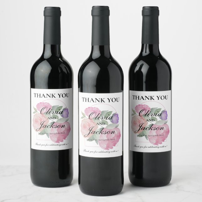 Chic Floral Thank You Wedding Weinetikett (Flaschen)