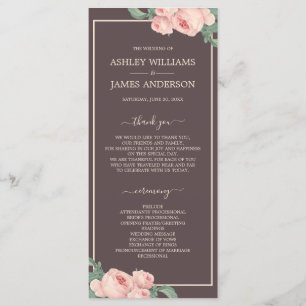 Chic Floral Vintag Pink Rose Burgundy Wedding Programm