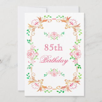 Chic Floral Watercolor 85. Geburtstag Doppelseitig Einladung