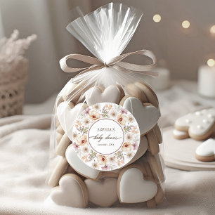 Chic Floral Watercolor Babydusche Runder Aufkleber