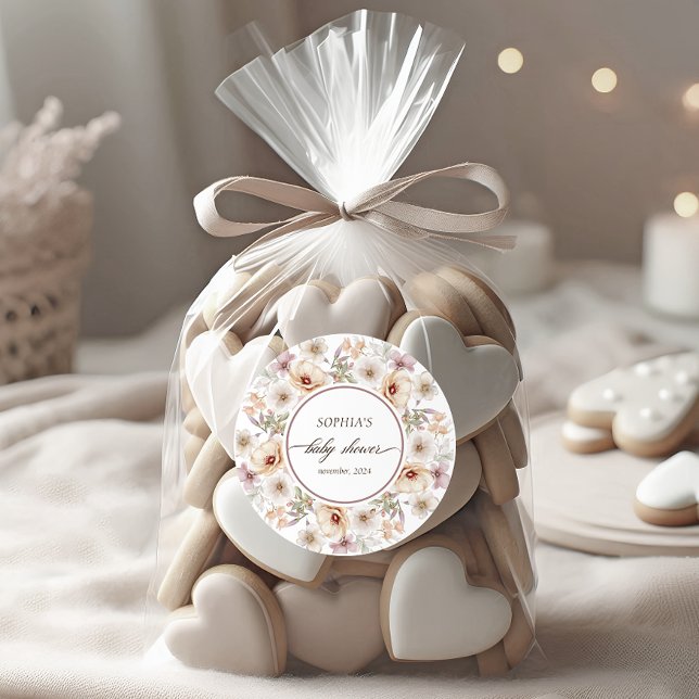 Chic Floral Watercolor Babydusche Runder Aufkleber (Chic Floral Watercolor Baby Shower Classic Round Sticker)