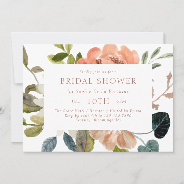 Chic Floral Watercolor Bridal Dusche Einladung (Vorderseite)