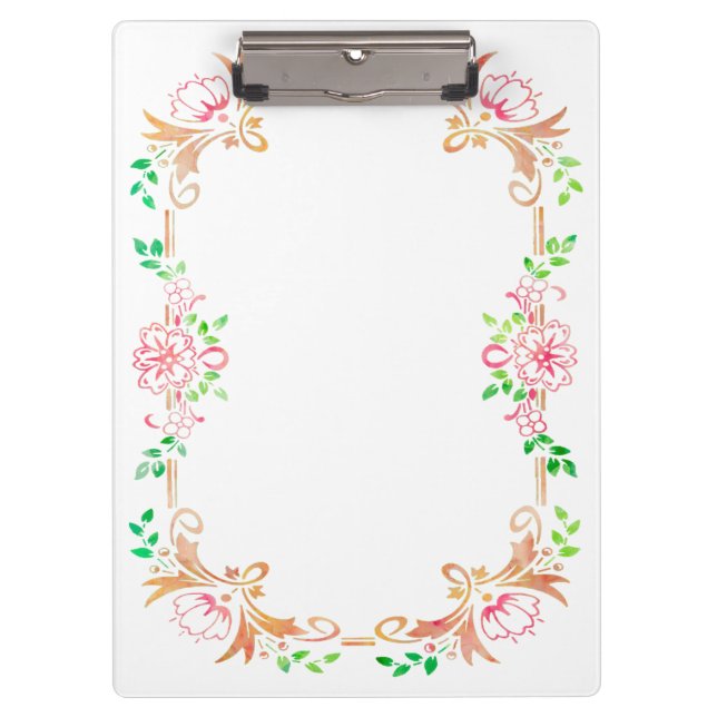 Chic Floral Watercolor Klemmbrett (Vorderseite)