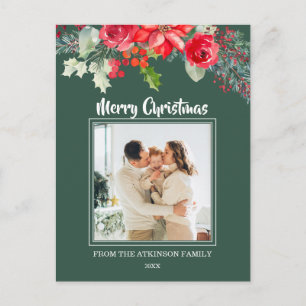 Chic Floral Watercolor Poinsettia Foto Weihnachten