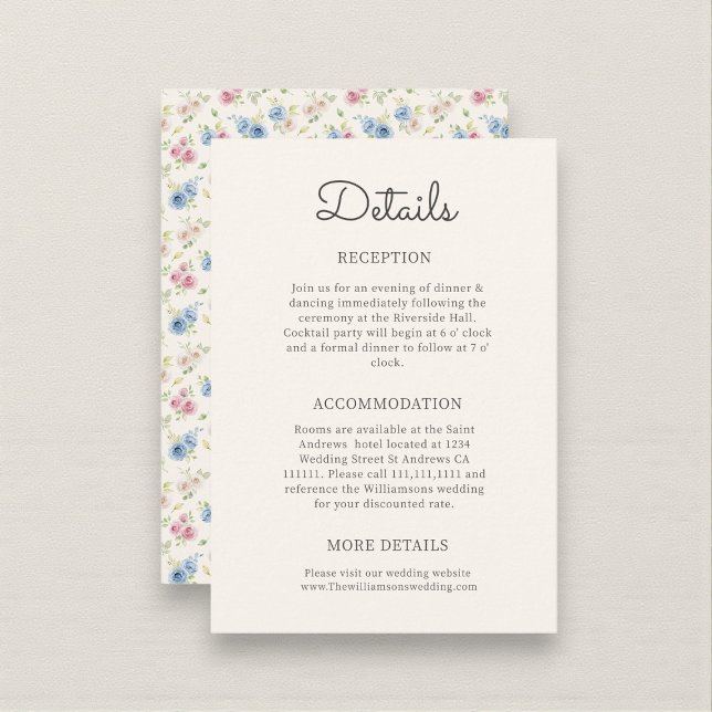 Chic Floral Watercolor Wedding Information Card Begleitkarte (Von Creator hochgeladen)