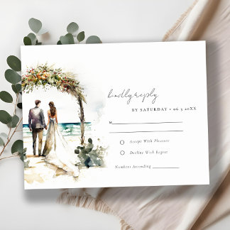 Chic floral Wedding Arch Beach Seascape Wedding RSVP Karte
