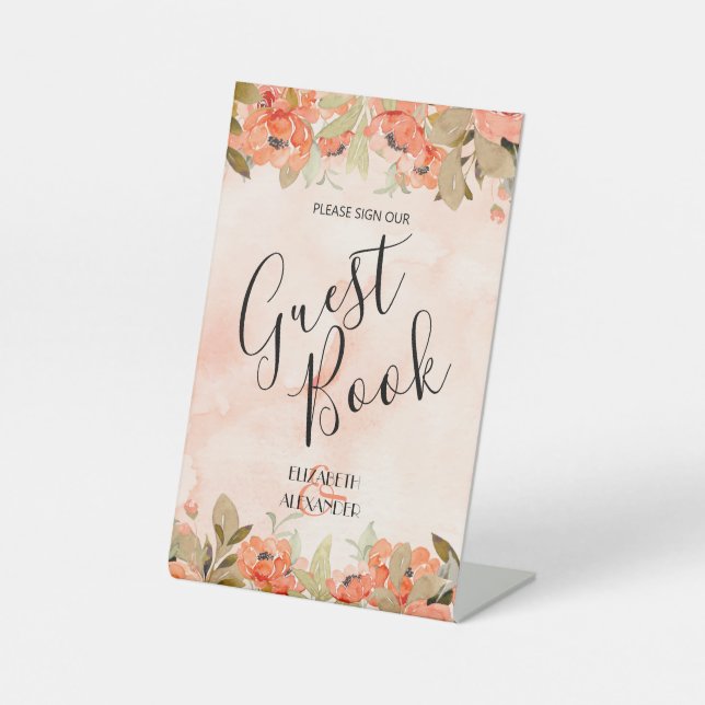 Chic Floral Wedding Guest Book Sockelschild (Vorderseite)