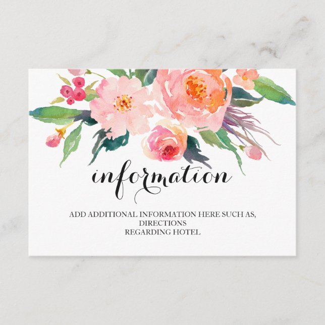 Chic Floral Wedding Information/Details 2-seitig Begleitkarte (Vorderseite)