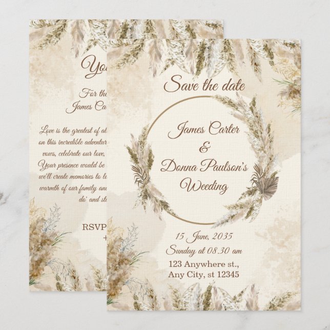 Chic Floral Wedding Invitation – Modern card Einladung (Vorne/Hinten)