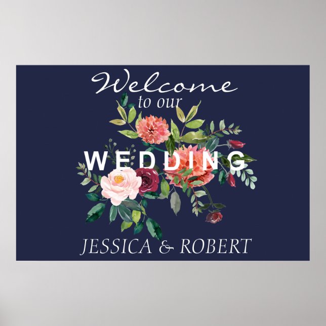 Chic Floral Wedding Welcome Poster (Vorne)