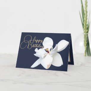Chic Floral White Magnolia Blume Blue Birthday Karte