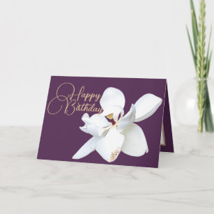 Chic Floral White Magnolia Blume Lila Geburtstag Karte