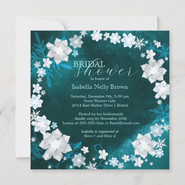 Chic Floral Wreath Aquamarin Winter Brautparty Einladung (Vorderseite)