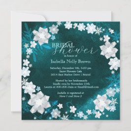 Chic Floral Wreath Aquamarin Winter Brautparty Einladung