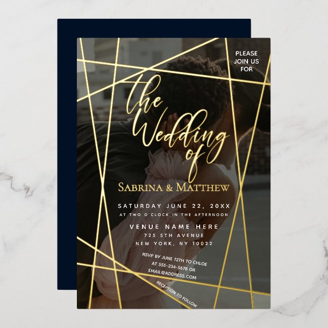 Chic Floral Wreath Wedding Foil Einladung (Vorderseite/Rückseite)