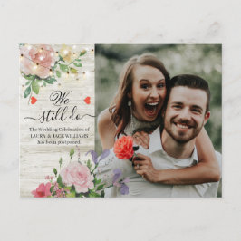 Chic florale Hochzeit Verzögerung wir noch Foto Ankündigungspostkarte