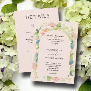 Chic Florals Blush Pink Wedding All in One Einladung