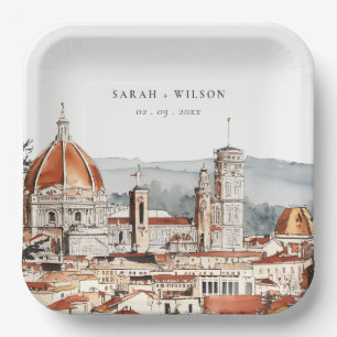 Chic Florence Cathedral Italien Wasserfarbenhochze Pappteller