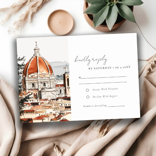 Chic Florence Cathedral Italien Wasserfarbenhochze RSVP Karte (Von Creator hochgeladen)