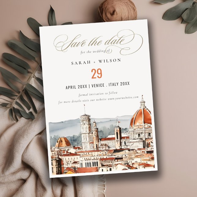 Chic Florence Cathedral Italien Wasserfarbenhochze Save The Date (Von Creator hochgeladen)