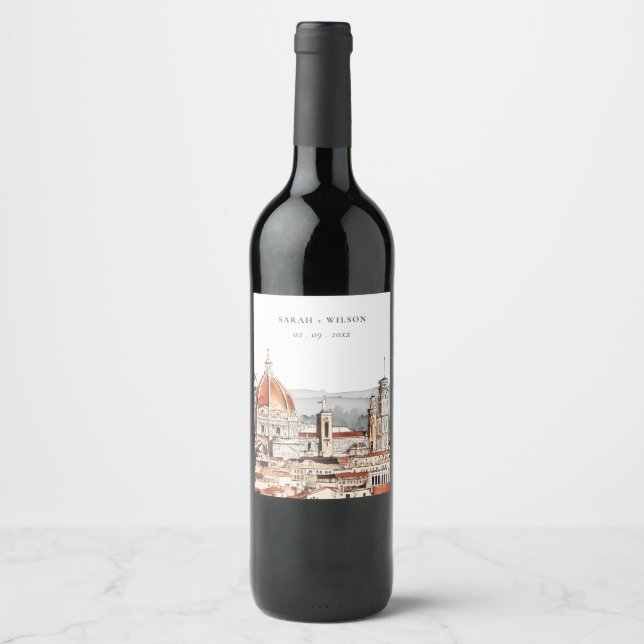 Chic Florence Cathedral Italien Wasserfarbenhochze Weinetikett (Vorderseite)