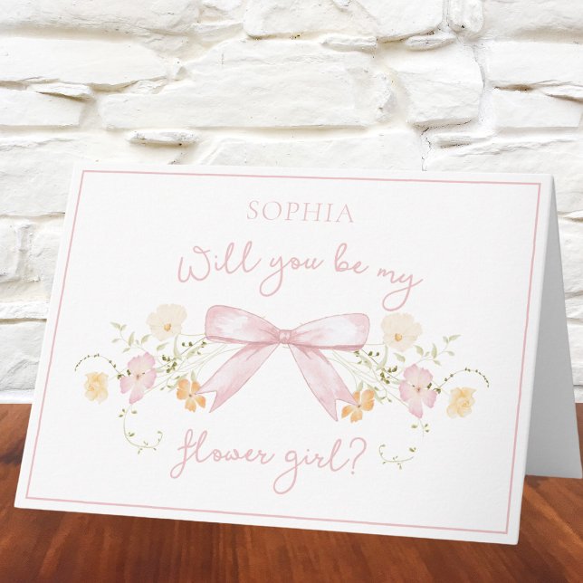 Chic Flower Girl Vorschlag mit Bow und Name Rosa Karte (Von Creator hochgeladen)