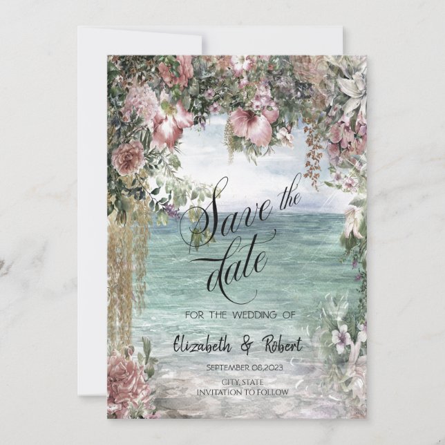 Chic Flowers Ocean  Datum speichern Save The Date (Vorderseite)