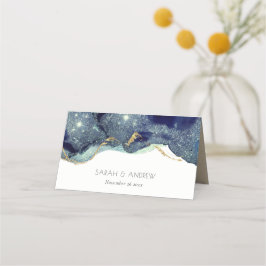 Chic Fluid Abstrakt Ink Gold Navy Glitzer Hochzeit Platzkarte
