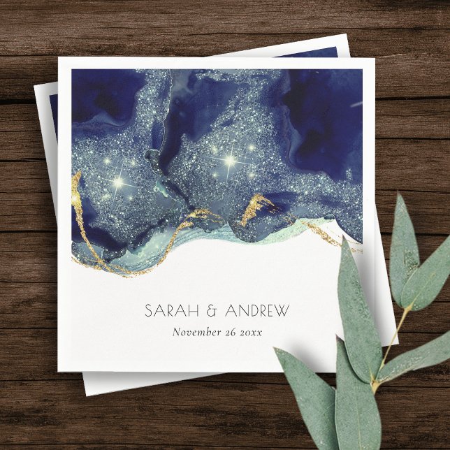 Chic Fluid Abstrakt Ink Gold Navy Glitzer Hochzeit Serviette (Von Creator hochgeladen)