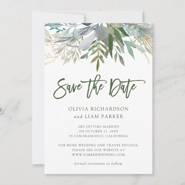 Chic Foliage | Hochzeit von Fotos Save The Date (Vorderseite)